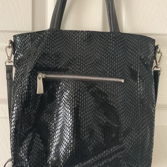 Sorial Snake-embossed Bag Rubina Leather Black Tote Crossbody Shoulder Sparkly - Picture 2 of 4